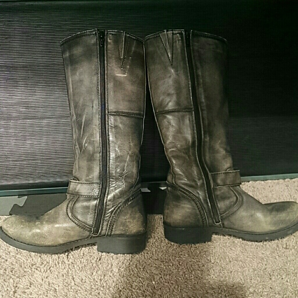 Dark faded grey leather boots